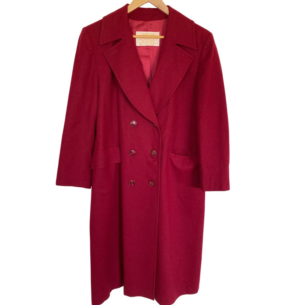 Pendleton Red Virgin Wool Double Breasted Long Coat Made in USA Vintage Size 10
